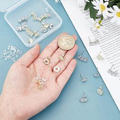 24Pcs 6 Style Brass Micro Pave Clear Cubic Zirconia Stud Earring Findings&nbsp;ZIRC-NB0001-90
