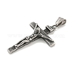 316サージカルステンレスペンダント  十字架クロスチャーム  アンティークシルバー  49.5x31.5x10mm  穴：4x9mm&nbsp;STAS-E212-39AS