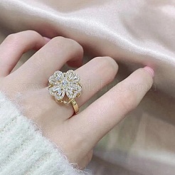 Clover Cubic Zirconia Rotatable Cuff Ring for Calming Worry Meditation&nbsp;RJEW-P025-05