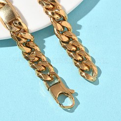 女性用 304 ステンレススチール キューバンリンクチェーンブレスレット  イオンプレーティング（ip）  18KGP本金メッキ  8.66インチ（22cm）&nbsp;BJEW-G779-04B-G