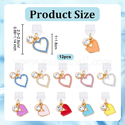 12 個のプラスチックモバイル防塵プラグ  ハート  合金エナメルペンダント付き  ミックスカラー  25~29mm  12個/セット&nbsp;HJEW-OC00195