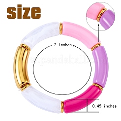 女性のためのキャンディーカラー分厚いカーブチューブアクリルビーズストレッチブレスレットセット  ミックスカラー  内径：2インチ（5cm）  5個/セット&nbsp;BJEW-SW00015