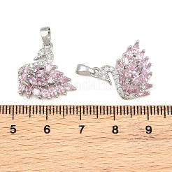 ブラス マイクロパヴェ パール ピンク キュービックジルコニア ペンダント  白鳥チャーム  プラチナ  18.5x18.5x6mm  穴：5x2mm&nbsp;CU-CBABDE1-13P-02