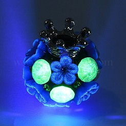 Luminous Glow in the Dark Polymer Clay Pave Rhinestone Round Beads with Resin Flower&nbsp;CLAY-D007-01