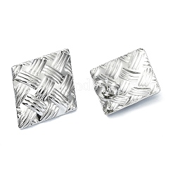 変色しにくい201ステンレススチールスタッドピアス  304ステンレスピン付き  テクスチャ加工された菱形  ステンレス鋼色  24x19mm&nbsp;EJEW-K270-21P