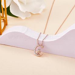 Chinese Zodiac Necklace Ox Necklace 925 Sterling Silver Rose Gold Cattle on the Moon Pendant Charm Necklace Zircon Moon and Star Necklace Cute Animal Jewelry Gifts for Women&nbsp;JN1090B