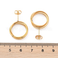 304ステンレススチールスタッドピアス  ツイストリング  イオンプレーティング（ip）  ゴールドカラー  18x4.5mm&nbsp;EJEW-Z089-02G