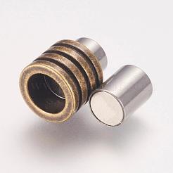 304ステンレススチール製マグネット留め具、接着端付き  コラム  アンティークブロンズ  16x10mm  穴：6mm&nbsp;STAS-F124-01AB