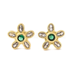Flower Brass Micro Pave Cubic Zirconia Stud Earrings&nbsp;EJEW-Z087-01G