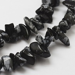天然石スノーフレークオブシディアンビーズ連売り  チップ  ブラック  3~5x7~13x2~4mm  穴：0.4mm  約32インチ&nbsp;X-G-F328-10