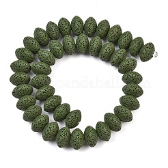 天然溶岩岩ビーズ連売り  染め  ロンデル  ダークオリーブグリーン  15~16x9.5~9.7mm  穴：2.5mm  約42個/連  15.15インチ〜15.55インチ（38.5~39.5cm）&nbsp;G-I220-17B-07
