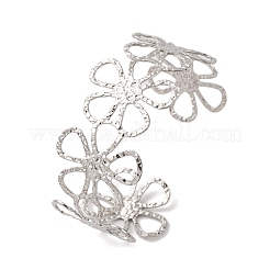 304ステンレススチール製カフバングル  女性用幅広バンドバングル  プラチナ  花  1-1/4インチ（3.15cm）  内径：2-1/4x2インチ（5.85x4.95cm）&nbsp;BJEW-B135-01A-P