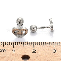 変色しにくい201ステンレススチール製バーベル軟骨ピアス  スクリューバックイヤリング  304ステンレスピン付き  ハート  ステンレス鋼色  6x8x2mm  ピン：1mm&nbsp;EJEW-R147-34