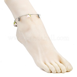 201 Stainless Steel Butterfly & Spray Painted Glass Flower Charm Brass Bar Link Chain Anklets&nbsp;AJEW-AN00736-01