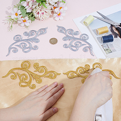 エスニックスタイルの花柄コンピューター刺繍アップリケ8組  メタリック糸刺繍アイロン接着アクセサリー  ミックスカラー  175~177x88~89x1mm  4ペア/カラー  2色&nbsp;PATC-GF0001-84C