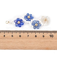 ベーキングペイント、ガラスシードビーズ、大きなペンダント  グラデーションカラーの花のつるチャーム  ガラスビーズ、真鍮ビーズ、銅線を使用  多面カット  ブルー  55.5x23x4.5mm  穴：2.5mm&nbsp;PALLOY-MZ01393-01