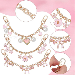 3Pcs 3 Styles Bowknot Heart Heart Pink Zinc Alloy Enamel Tassel Cable Chain Purse Chains&nbsp;FIND-BBC0004-56