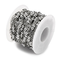 ビーズ付き304ステンレススチールアズキチェーン  ハンダ付け  スプールで  ステンレス鋼色  3x2.5x0.5mm&nbsp;CHS-F020-10P