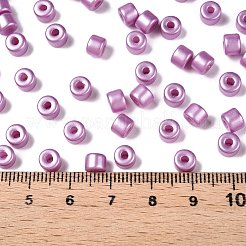 ベーキングペイント パールガラス シードビーズ  丸い穴  シリンダー  紫色のメディア  4x5.5mm  穴：1.8mm  約2500個/ポンド&nbsp;SEED-T008-03L