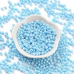 焼付塗装ガラスシードビーズ  双円錐形  ライトスカイブルー  4.5x3.5mm  穴：1.4mm  約5625個/ポンド&nbsp;SEED-A032-02L