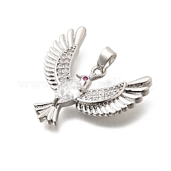 真鍮キュービックジルコニアチャーム  鳥のチャーム  長持ちメッキ  プラチナ  23x24x3mm  穴：5x3mm&nbsp;KK-B187-11P