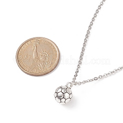 304ステンレススチールアズキチェーン付きフットボール/サッカーボール合金ペンダントネックレス  男性女性のためのスポーツテーマのジュエリー  アンティークシルバー＆ステンレス鋼の色  15.75インチ（40cm）&nbsp;NJEW-JN04040