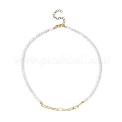 4MM White Round ABS Plastic Imitation Pearl Beaded & 304 Stainless Steel Paperclip Chain Necklaces&nbsp;NJEW-JN05676
