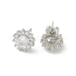 真鍮マイクロペーブクリアキュービックジルコニアスタッドピアス  パヴェクラスターイヤリング  花  プラチナ  11.5mm&nbsp;EJEW-R009-02P