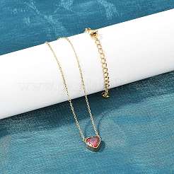 304 Stainless Steel Pave Cubic Zirconia/Glass Heart Pendant Necklaces&nbsp;NJEW-H088-06G
