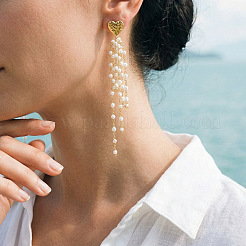 304 Stainless Steel & Plastic Pearl Tassel Stud Earrings&nbsp;WG7F267-01
