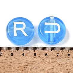 クリアアクリルヨーロピアンビーズ  大穴ビーズ  アルファベット付きフラットラウンド  ドジャーブルー  25.5x10.5mm  穴：5.5~6mm  約95~96個/500g&nbsp;MACR-K365-02B-03
