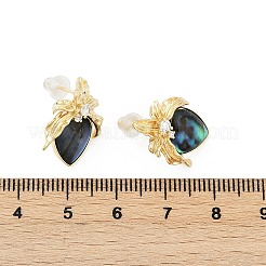 ハート真鍮アワビ貝とクリアキュービックジルコニアのスタッドピアス  14KGP本金メッキ  18.5x14mm&nbsp;KK-D301-09G