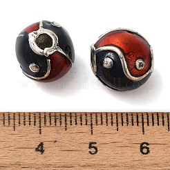メッキ真鍮エナメルビーズラック  長持ちメッキ  カドミウムフリー＆鉛フリー  陰陽の丸い  アンティークシルバー  11x11.5mm  穴：3mm&nbsp;KK-P276-38AS