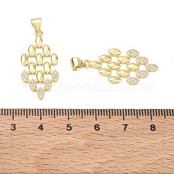 真鍮マイクロパヴェクリアキュービックジルコニアペンダント  菱形チャーム  鉛フリー＆カドミウムフリー  長持ちメッキ  ラックめっき  18KGP本金メッキ  28x14x2mm  穴：5x3.5mm&nbsp;CU-CBA83A6-02G