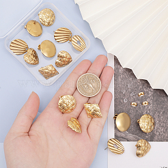 24Pcs 6 Styles Heart & Flat Round & Rhombus & Shell 304 Stainless Steel Stud Earring Findings&nbsp;STAS-CA0002-13