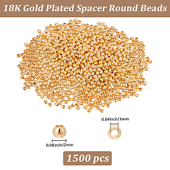 真鍮製スペーサービーズ  ラウンド  18KGP本金メッキ  2mm  穴：1mm  1500pc&nbsp;KK-BBC0015-08D