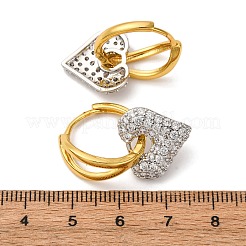 ブラスマイクロパヴェクリアキュービックジルコニアフープピアス  ハート  カドミウムフリー＆鉛フリー  ラックめっき  長持ちメッキ  プラチナ·ゴールデン  30x16mm&nbsp;EJEW-D322-08PG-02