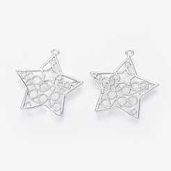 真鍮チャーム  スター  プラチナメッキ  22.5x21x1.2mm  穴：0.8mm&nbsp;KK-L180-064P