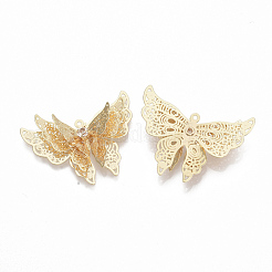 真鍮キュービックジルコニアチャーム  ニッケルフリー  蝶  透明  18KGP本金メッキ  27x35x6mm  穴：1.2mm&nbsp;KK-T050-49G-NF