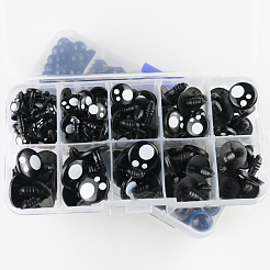 フラットラウンドクラフトプラスチック人形の目セット  ぬいぐるみの目  安全の目  ドーナツプラスチックノーズワッシャー付き  人形作り用品  ブラック  目：100個;ワッシャー：100個&nbsp;X1-DOLL-PW0001-452