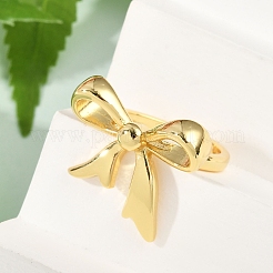 Hollow Bowknot Brass Open Cuff Rings for Women&nbsp;RJEW-G343-21G