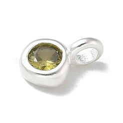 スターリングシルバーのキュービックジルコニアフラットラウンドチャーム925個  925銀メッキ  オリーブ  7x4.5x2mm  穴：2mm&nbsp;STER-R002-02S-10