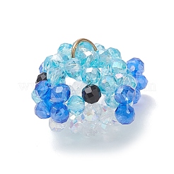 ガラスチャーム  フグ  304ステンレススチールオープン丸カン  ゴールドカラー  多面カット  ブルー  16x23x27mm  穴：5mm&nbsp;PALLOY-MZ01120