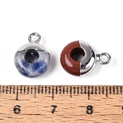 天然石と合成石の混合ロンデルチャーム  プラチナ真鍮パーツ  染めと未染色の混合  14x10~11x5mm  穴：1.8mm＆1~1.2mm&nbsp;G-T144-71M