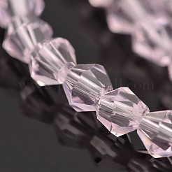 ダブルコーンガラスビーズ連売り  多面カット  パールピンク  4x4mm  穴：1mm  約92~96個/連  13.78~14.37インチ&nbsp;X-EGLA-P016-4mm-13