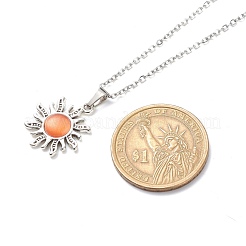 Cat Eye Sun Pendant Necklace with 304 Stainless Steel Cable Chains for Women&nbsp;NJEW-JN03974