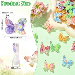 60個6色不透明樹脂ペンダント  花と蝶  プラチナトーンループ付き  ミックスカラー  25x24.5x7mm  穴：1.8mm  10個/カラー&nbsp;RESI-CJ0005-32