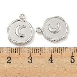 変色しない304ステンレススチールチャーム  ムーンチャーム付きフラットラウンド  ステンレス鋼色  16x12.5x2.5mm  穴：1.6mm&nbsp;STAS-A099-05P