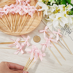 100Pcs Bowknot Cloth Cake Toppers with Wood Stick&nbsp;AJEW-CN0005-62