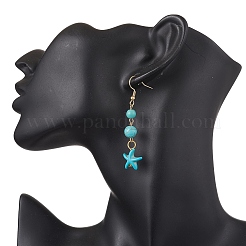 合成ターコイズダングルピアス  女性用304ステンレスジュエリー  スター  61x13mm&nbsp;EJEW-JE05849-02